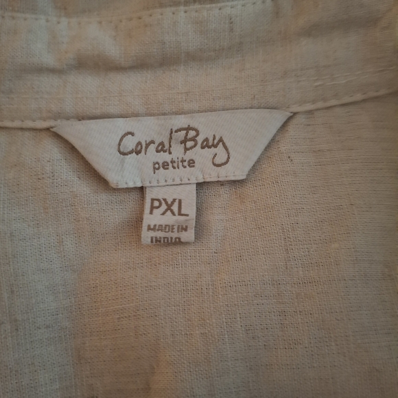 Coral Bay Women's Petite Cream Linen Blouse - Picture 6 of 8